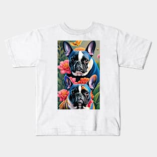 2 Frenchie's with Roses Aesthetic Kids T-Shirt